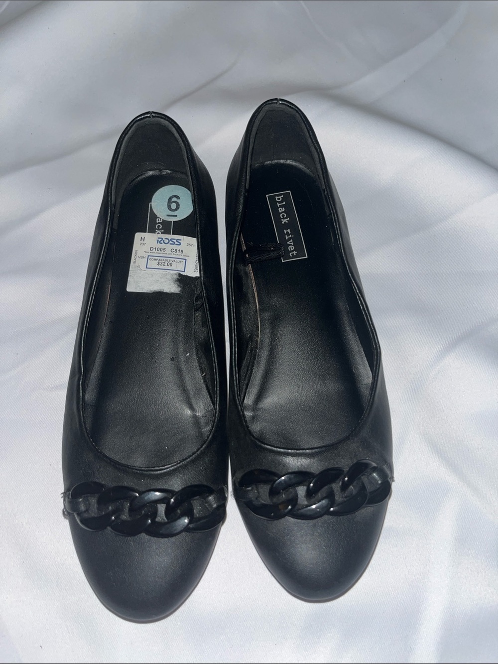 Black Rivet Black Chain-Trim Ballet Flats
